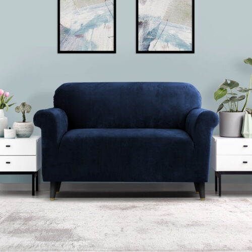 Artiss Sofa Cover Couch Covers 2 Seater Velvet Sapphire - Image 9