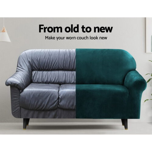 Artiss Sofa Cover Couch Covers 2 Seater Velvet Agate Green - Image 5