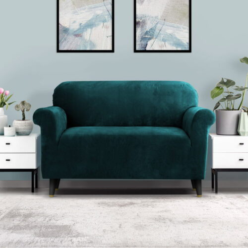 Artiss Sofa Cover Couch Covers 2 Seater Velvet Agate Green - Image 9