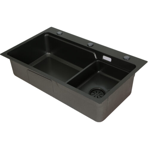 Cefito Kitchen Sink 75X45CM Stainless Steel Basin Single Bowl Drain Part Black - Image 2