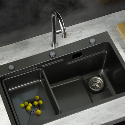 Cefito Kitchen Sink 75X45CM Stainless Steel Basin Single Bowl Drain Part Black - Image 9