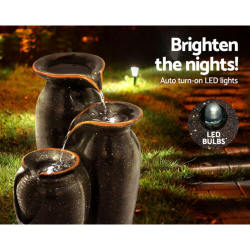 Gardeon Solar Fountain Water Fountain Feature Cascading Fountain LED Lights 76CM Grey - Image 7