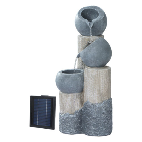 Gardeon Solar Water Feature Cascading Fountain 3-Tier Pot LED Lights 76CM Grey - Image 2