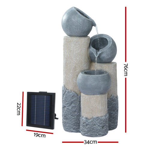 Gardeon Solar Water Feature Cascading Fountain 3-Tier Pot LED Lights 76CM Grey - Image 3