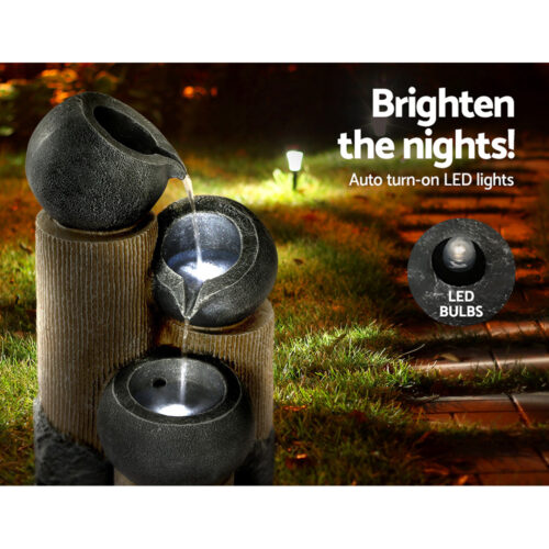Gardeon Solar Water Feature Cascading Fountain 3-Tier Pot LED Lights 76CM Grey - Image 6