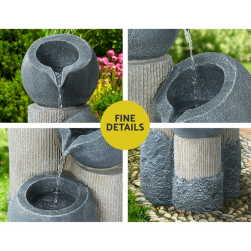Gardeon Solar Water Feature Cascading Fountain 3-Tier Pot LED Lights 76CM Grey - Image 7