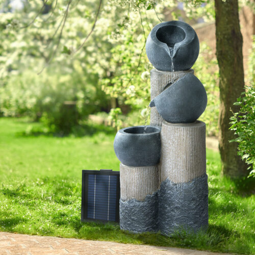 Gardeon Solar Water Feature Cascading Fountain 3-Tier Pot LED Lights 76CM Grey - Image 9