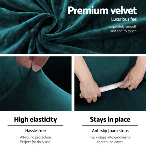 Artiss Sofa Cover Couch Covers 4 Seater Velvet Agate Green - Image 4
