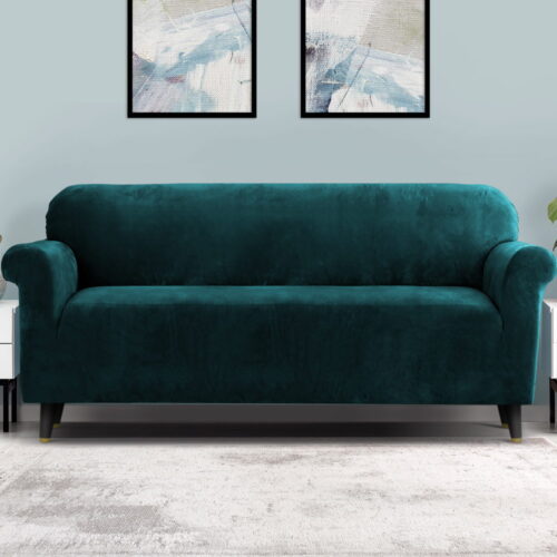 Artiss Sofa Cover Couch Covers 4 Seater Velvet Agate Green - Image 9