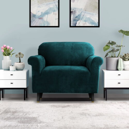 Artiss Sofa Cover Couch Covers 1 Seater Velvet Agate Green - Image 9