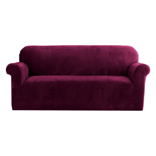 Artiss Sofa Cover Couch Covers 3 Seater Velvet Ruby Red - Image 2