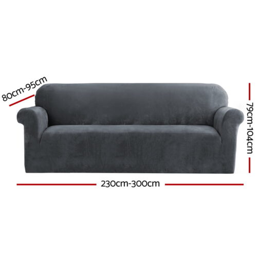 Artiss Sofa Cover Couch Covers 4 Seater Velvet Grey - Image 3