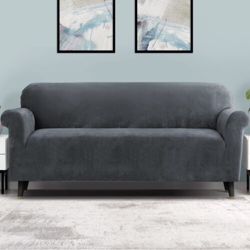 Artiss Sofa Cover Couch Covers 4 Seater Velvet Grey - Image 9