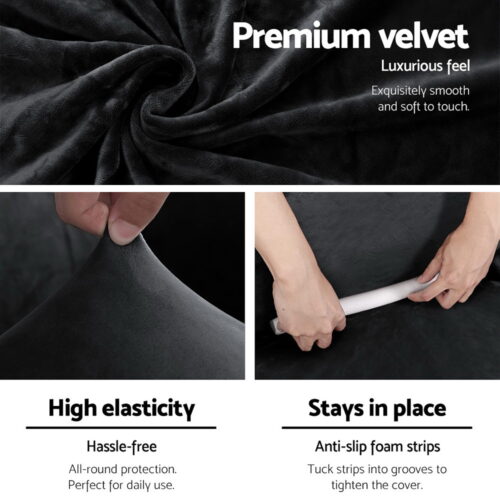 Artiss Sofa Cover Couch Covers 2 Seater Velvet Black - Image 4