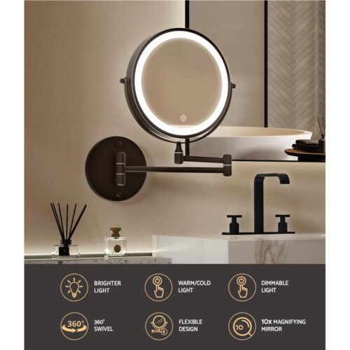 Embellir Extendable Makeup Mirror 10X Magnifying Double-Sided Bathroom Brown - Image 6