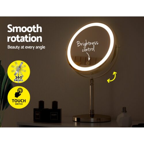Embellir Makeup Mirror 20x20cm 10X Magnifying with LED Light Rotation Tabletop - Image 8