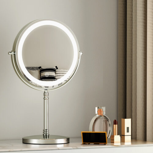 Embellir Makeup Mirror 20x20cm 10X Magnifying with LED Light Rotation Tabletop - Image 9