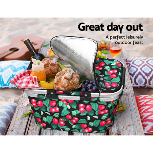 Alfresco Picnic Basket Folding Bag Hamper Insulated Storage Food Cover - Image 6