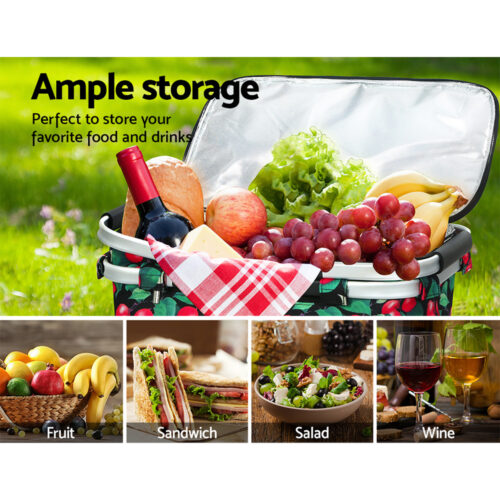 Alfresco Picnic Basket Folding Bag Hamper Insulated Storage Food Cover - Image 8