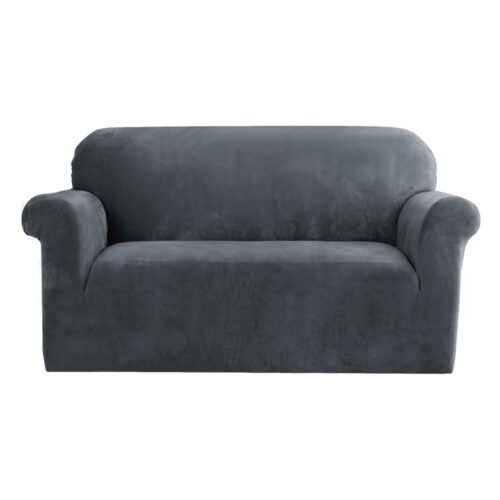 Artiss Sofa Cover Couch Covers 2 Seater Velvet Grey - Image 2