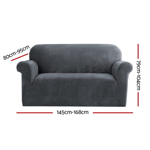 Artiss Sofa Cover Couch Covers 2 Seater Velvet Grey - Image 3