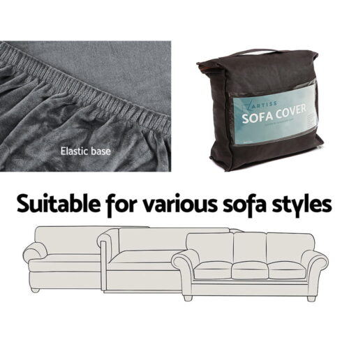 Artiss Sofa Cover Couch Covers 2 Seater Velvet Grey - Image 6