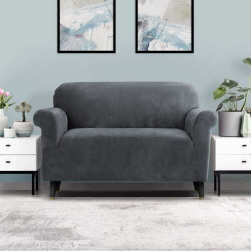 Artiss Sofa Cover Couch Covers 2 Seater Velvet Grey - Image 9
