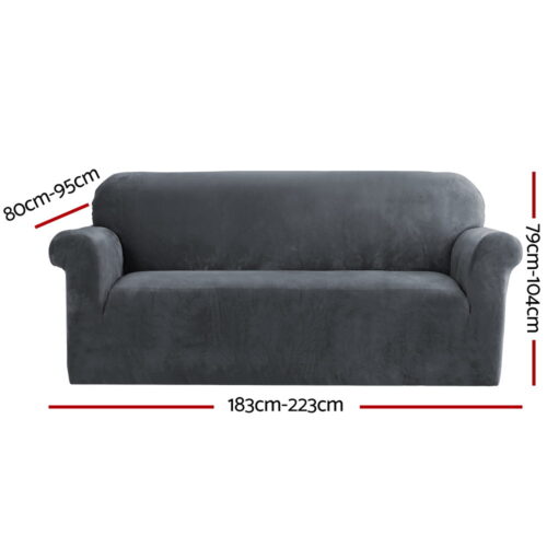 Artiss Sofa Cover Couch Covers 3 Seater Velvet Grey - Image 3