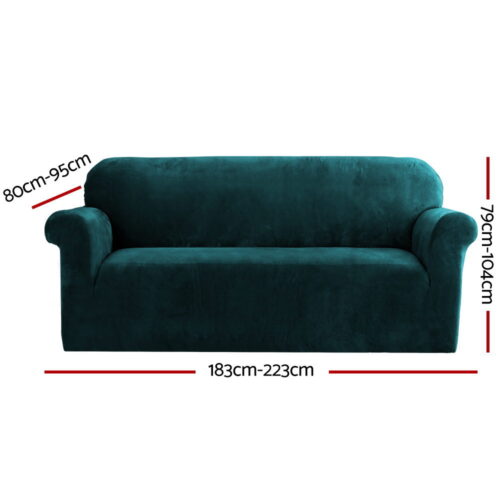 Artiss Sofa Cover Couch Covers 3 Seater Velvet Agate Green - Image 3