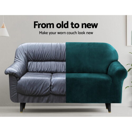 Artiss Sofa Cover Couch Covers 3 Seater Velvet Agate Green - Image 5