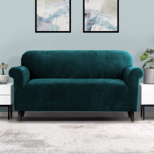 Artiss Sofa Cover Couch Covers 3 Seater Velvet Agate Green - Image 9