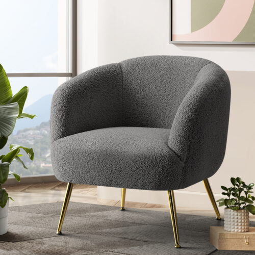Artiss Armchair Lounge Chair Accent Chairs Arm Armchairs Sherpa Boucle Charcoal - Image 9