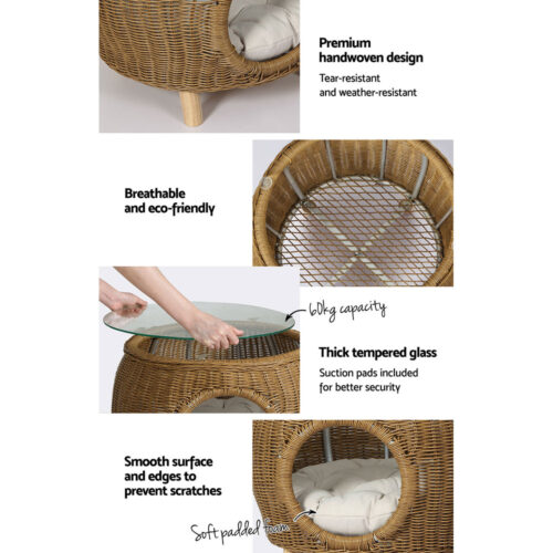 Gardeon Coffee Side Table Wicker Aluminium Desk Pet Bed Storage Outdoor Furniture - Image 7