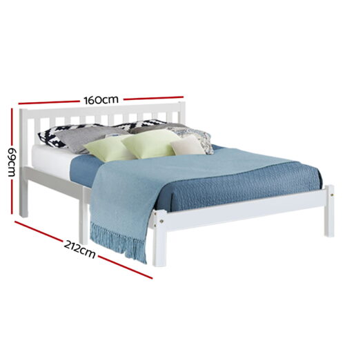 Artiss Bed Frame Queen Size Wooden White SOFIE - Image 3