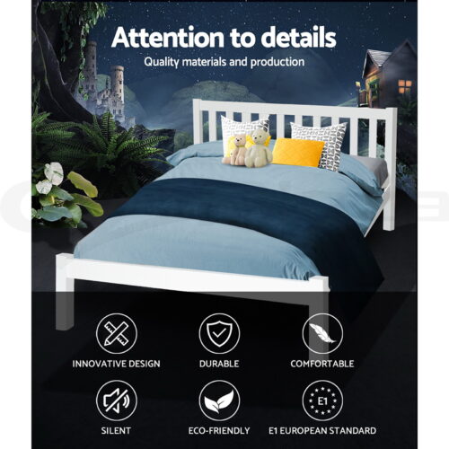 Artiss Bed Frame Queen Size Wooden White SOFIE - Image 5