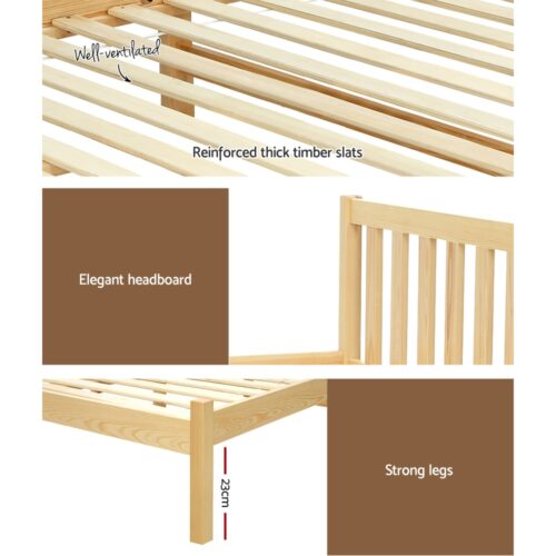 Artiss Bed Frame Single Size Wooden Oak SOFIE - Image 5