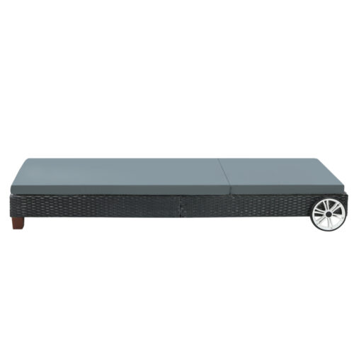 Gardeon Sun Lounge Wicker Lounger Outdoor Furniture Day Bed Wheels Patio Black - Image 3