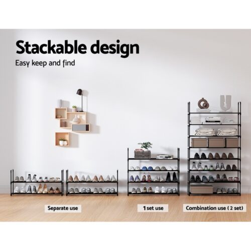 Artiss Shoe Rack 4-tier 16 Pairs Stackable Black - Image 6