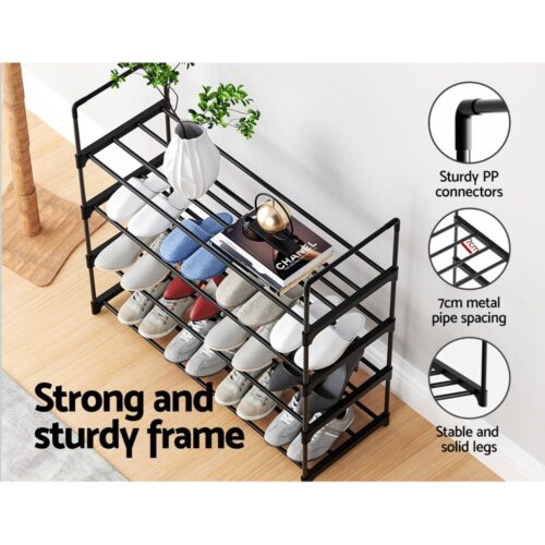 Artiss Shoe Rack 4-tier 16 Pairs Stackable Black - Image 7