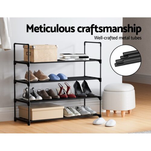 Artiss Shoe Rack 4-tier 16 Pairs Stackable Black - Image 8