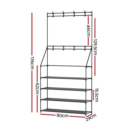 Artiss Shoe Rack Hall Tree 16 Pairs Black - Image 4