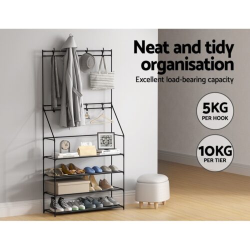 Artiss Shoe Rack Hall Tree 16 Pairs Black - Image 8