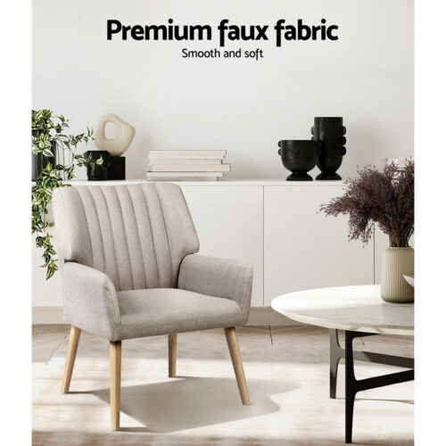 Artiss Armchair Fabric Beige Sebastini - Image 5