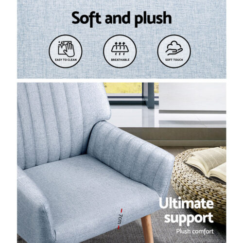 Artiss Armchair Fabric Blue Grey Sebastini - Image 6