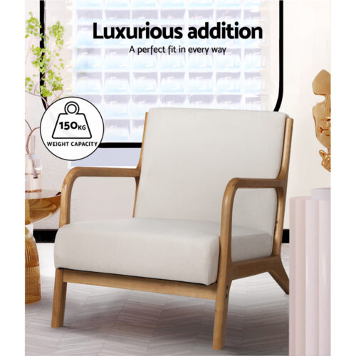 Artiss Armchair Fabric Beige Olive - Image 4