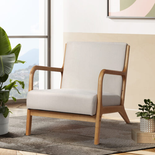 Artiss Armchair Fabric Beige Olive - Image 7