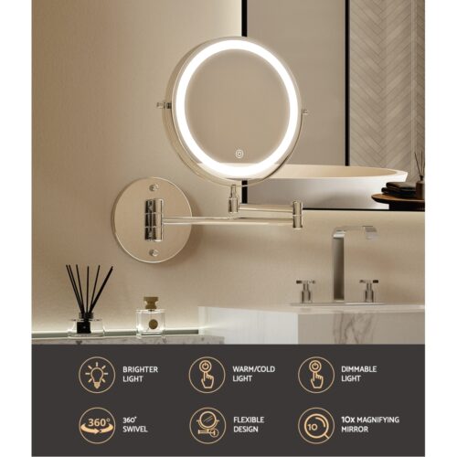 Embellir Extendable Makeup Mirror 10X Magnifying Double-Sided Bathroom Silver - Image 3