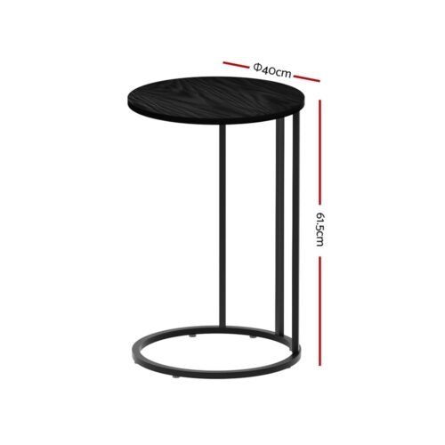 Artiss Coffee Table Side Table Round Black Martha - Image 2