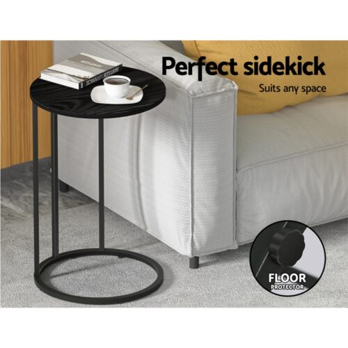 Artiss Coffee Table Side Table Round Black Martha - Image 4