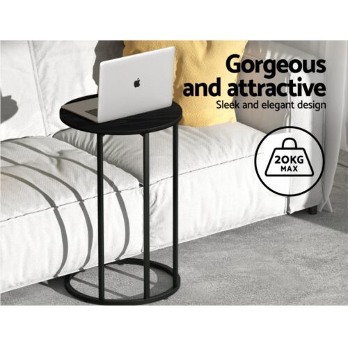 Artiss Coffee Table Side Table Round Black Martha - Image 5